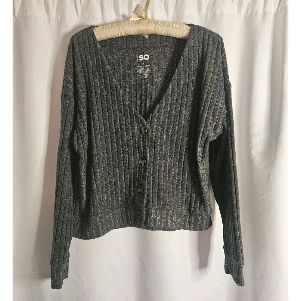 SO Kohls Juniors Cropped‎ Ribbed Cardigan Gray Large